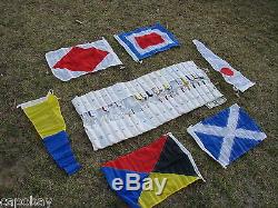 Set of 40 VINTAGE SHIPS SIGNAL FLAGS wDUFFLE-SEWN-WOODEN TOGGLES-12 Photos-L@@K