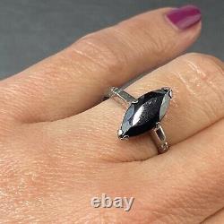 Sterling Silver Marquise-Cut Black Hematite Vintage Navette Boat Ring Size 7.25