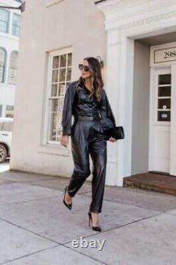 Stylish Black Leather Women Jumpsuit Genuine Lambskin Handmade Catsuit Casual