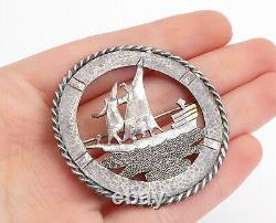 TEMMING 925 Sterling Silver Vintage Hand Wrought Sail Boat Brooch Pin BP1714
