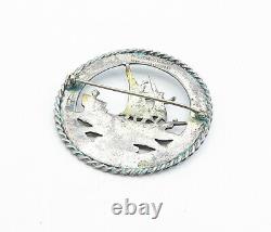 TEMMING 925 Sterling Silver Vintage Hand Wrought Sail Boat Brooch Pin BP1714