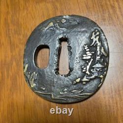 Tsuba Moonlit Boat Copper Ground Vintage Antique Samurai Fittings Item