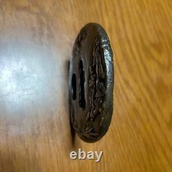 Tsuba Moonlit Boat Copper Ground Vintage Antique Samurai Fittings Item