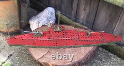 VINTAGE 20th century MECCANO BATTLESHIP red green hand made metal bluebird toy