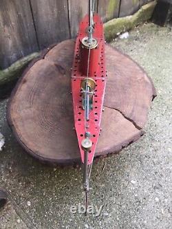 VINTAGE 20th century MECCANO BATTLESHIP red green hand made metal bluebird toy