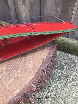 VINTAGE 20th century MECCANO BATTLESHIP red green hand made metal bluebird toy