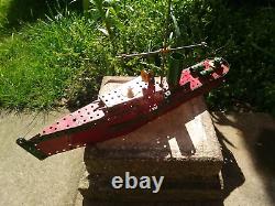 VINTAGE 20th century MECCANO BATTLE SHIP red green hand made metal toy