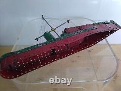 VINTAGE 20th century MECCANO BATTLE SHIP red green hand made metal toy