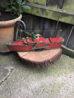 VINTAGE 20th century MECCANO MODEL STEAM SHIP scratch built blue gold liner boat