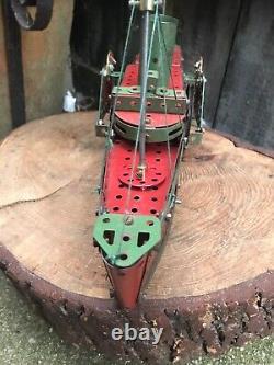 VINTAGE 20th century MECCANO MODEL STEAM SHIP scratch built blue gold liner boat