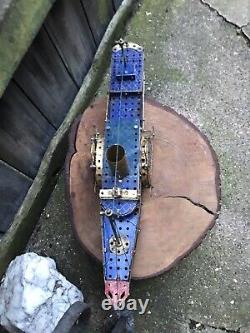 VINTAGE 20th century MECCANO MODEL STEAM SHIP scratch built blue gold liner boat
