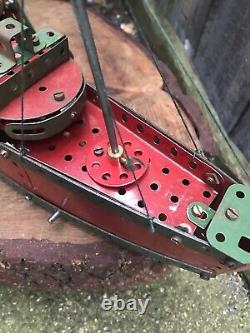 VINTAGE 20th century MECCANO MODEL STEAM SHIP scratch built blue gold liner boat