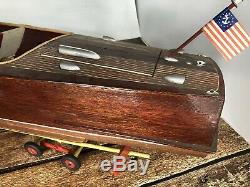 VINTAGE 27 WOOD TOY BOAT RC CENTURY PARTS RESTORATION HTF Tow Trailer Crusier