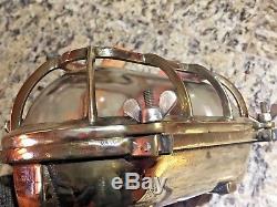 VINTAGE BRASS ENGINE ROOM/CEILING/WALL LIGHT 9 1/2 LONG (REWIRED) WithBRASS CAGE