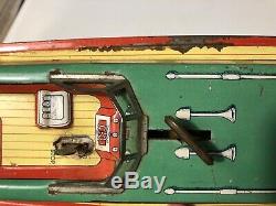 VINTAGE METAL J. CHEIN WIND UP TOY MOTOR BOAT 15- for parts or repair