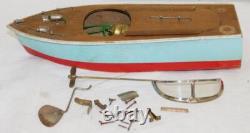 VINTAGE Power Cruiser Boat wood battery withmotor JAPAN MHM Toytime GW 11 +PARTS