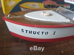 VINTAGE Structoys WOODEN MODEL TOY BOAT with STREAM LINE MOTOR Structo Box Parts