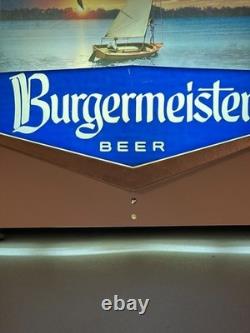 VTG Burgermeister Beer Brewed Light Sign 3D Motion Boat on Water FOR PARTS Works