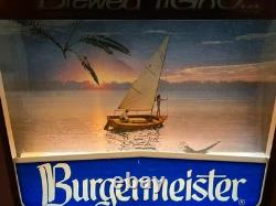 VTG Burgermeister Beer Brewed Light Sign 3D Motion Boat on Water FOR PARTS Works