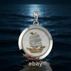 Vintage 18K White Gold Sailboat Pendant in Faceted Crystal Moving Design
