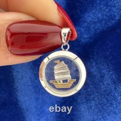 Vintage 18K White Gold Sailboat Pendant in Faceted Crystal Moving Design