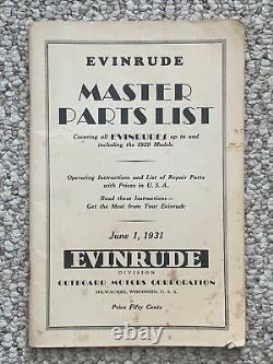 Vintage 1931 Evinrude Master Parts List Outboard Boat Motor Catalog Advertising