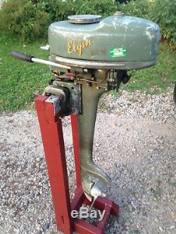 Vintage 1948 Elgin Outboard Boat Motor 1.25 HP RUNS GREAT & TITLE Sears / Stand