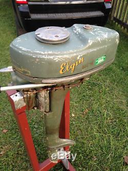 Vintage 1948 Elgin Outboard Boat Motor 1.25 HP RUNS GREAT & TITLE Sears / Stand