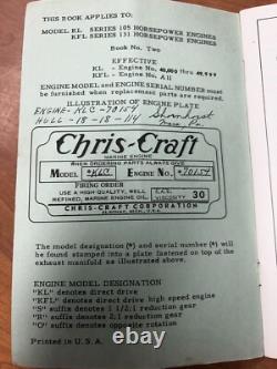 Vintage 1949-1963 Chris Craft Boat Oper. Manual + Parts List Model KL-KFL
