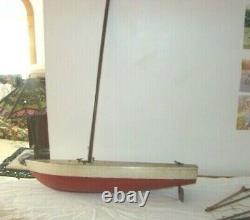 Vintage 1950'S Handmade Wooden Model Sailboat Pond Boat Parts 23 1/2 X 5 1/2