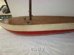 Vintage 1950'S Handmade Wooden Model Sailboat Pond Boat Parts 23 1/2 X 5 1/2