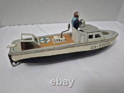 Vintage 1950's Plaything Japan Tin Wind Up Coast Guard Boat Works Missing Parts