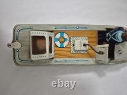 Vintage 1950's Plaything Japan Tin Wind Up Coast Guard Boat Works Missing Parts