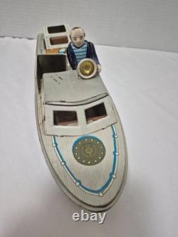 Vintage 1950's Plaything Japan Tin Wind Up Coast Guard Boat Works Missing Parts