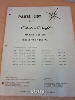 Vintage 1952 Chris Craft Boat Manual, accessory catalog Parts list for KL engine