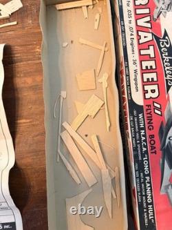 Vintage 1953 Berkeley Privateer Flying Boat Model Kit Balsa Wood Parts + Box