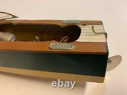 Vintage 1954 Wooden Battery Operated Model Boat Japan withSpotlight 11 K&O Parts