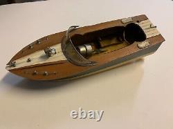 Vintage 1954 Wooden Battery Operated Model Boat Japan withSpotlight 11 K&O Parts