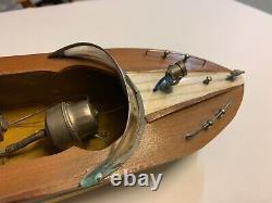 Vintage 1954 Wooden Battery Operated Model Boat Japan withSpotlight 11 K&O Parts