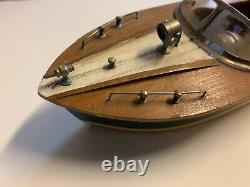 Vintage 1954 Wooden Battery Operated Model Boat Japan withSpotlight 11 K&O Parts