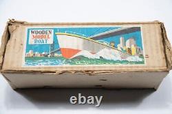 Vintage 1955 Rico Wooden Model Battery Operated Speed Boat W Box Parts
