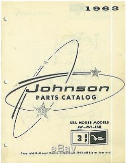 Vintage 1963 Johnson 3 hp Sea Horse Boat Motor Parts Catalog Models JW-JWL