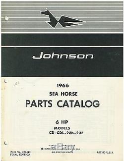 Vintage 1966 Johnson 6hp Sea Horse Boat Motor Parts Catalog