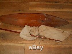 Vintage 24 Hollow Wooden Pond Sailing Boat With Original Masts, Sails, & Parts