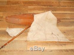 Vintage 24 Hollow Wooden Pond Sailing Boat With Original Masts, Sails, & Parts