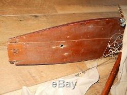 Vintage 24 Hollow Wooden Pond Sailing Boat With Original Masts, Sails, & Parts