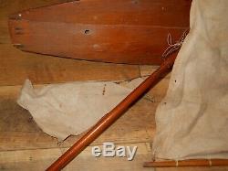 Vintage 24 Hollow Wooden Pond Sailing Boat With Original Masts, Sails, & Parts