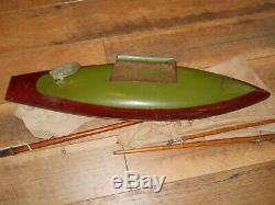 Vintage 24 Hollow Wooden Pond Sailing Boat With Original Masts, Sails, & Parts