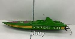 Vintage 37 Fuel Powered Model RC Jet Boat Green Ancient Art Parts, Not Run