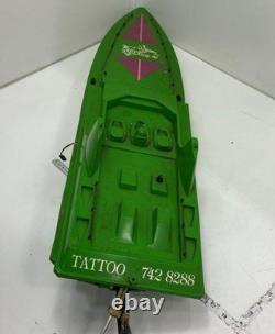 Vintage 37 Fuel Powered Model RC Jet Boat Green Ancient Art Parts, Not Run